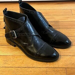 Avellini Women's Black Leather Ankle Boots Size 6 Hand Crafted, Elegant buckle